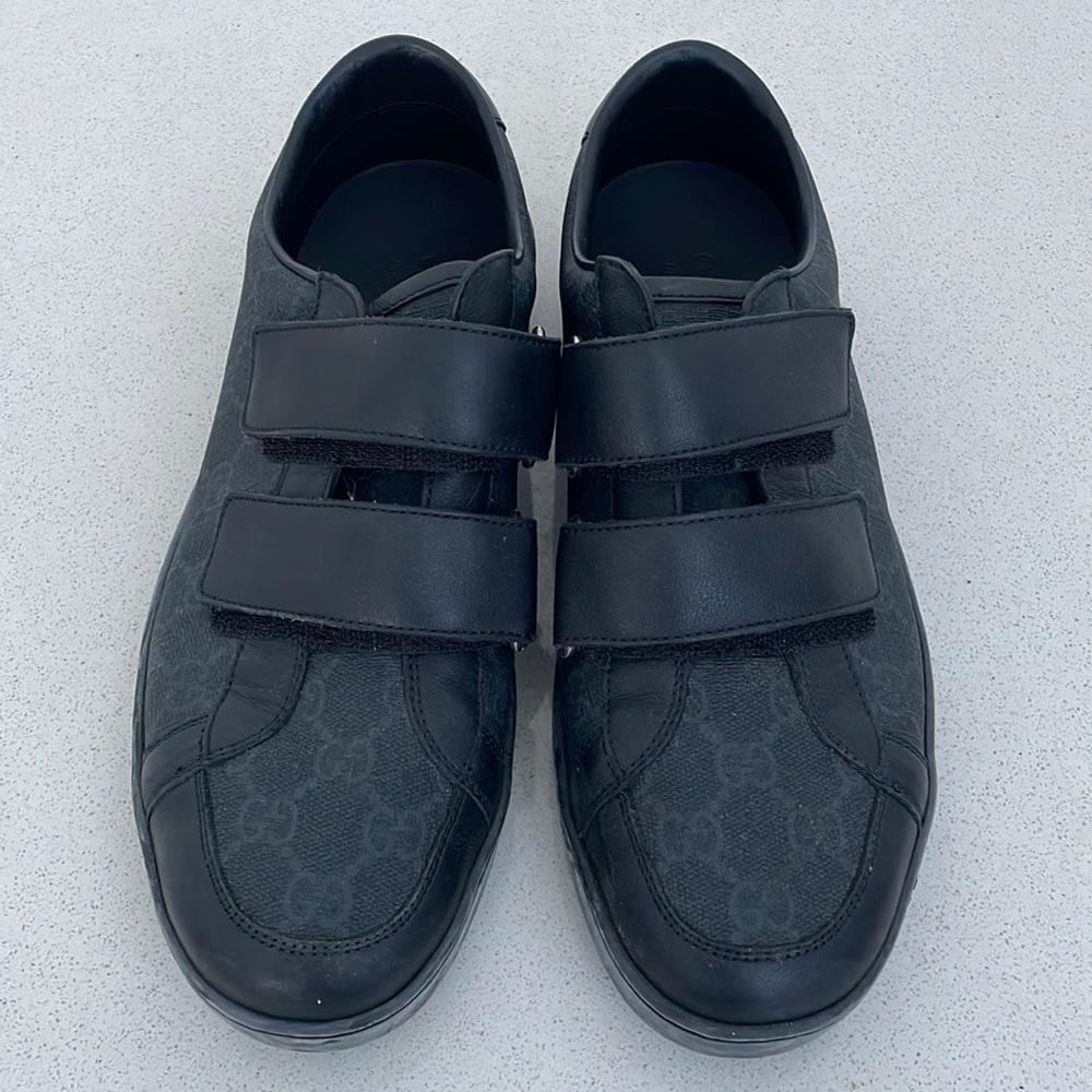 Gucci Black Ace Brooklyn Sneakers GG Supreme Canvas And Leather Double Velcro